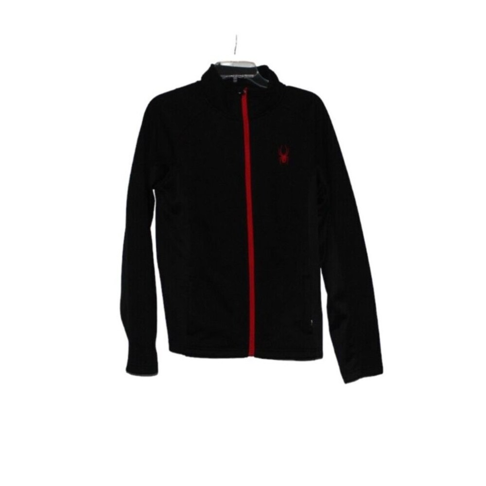 SPYDER Sweater Jacket Full-Zip Flannel Lined Black and Red Logo Men's Small